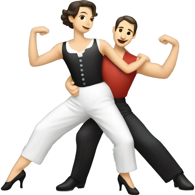 Tango dancers in a tango pose, the man is wearing a referee outfit emoji