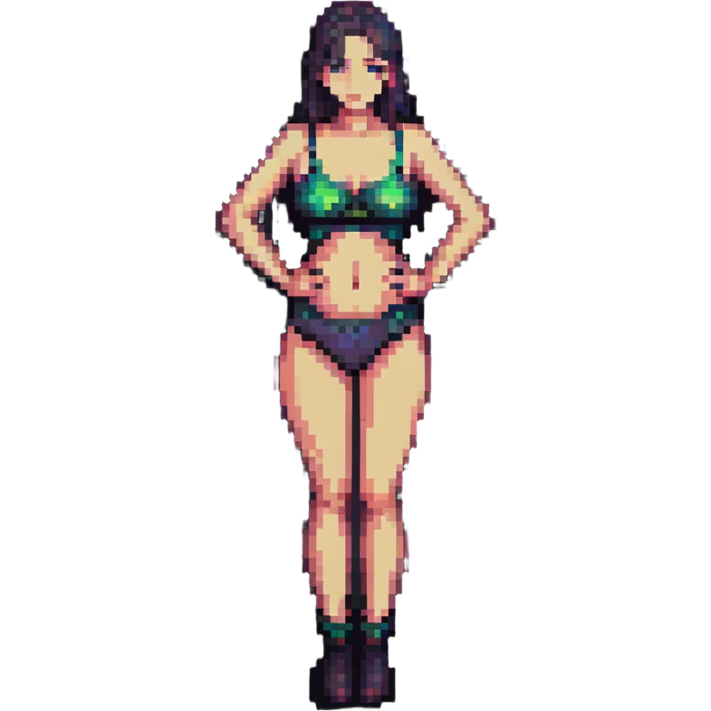confident adult woman in a suggestive, tasteful pose, pixel art style emoji