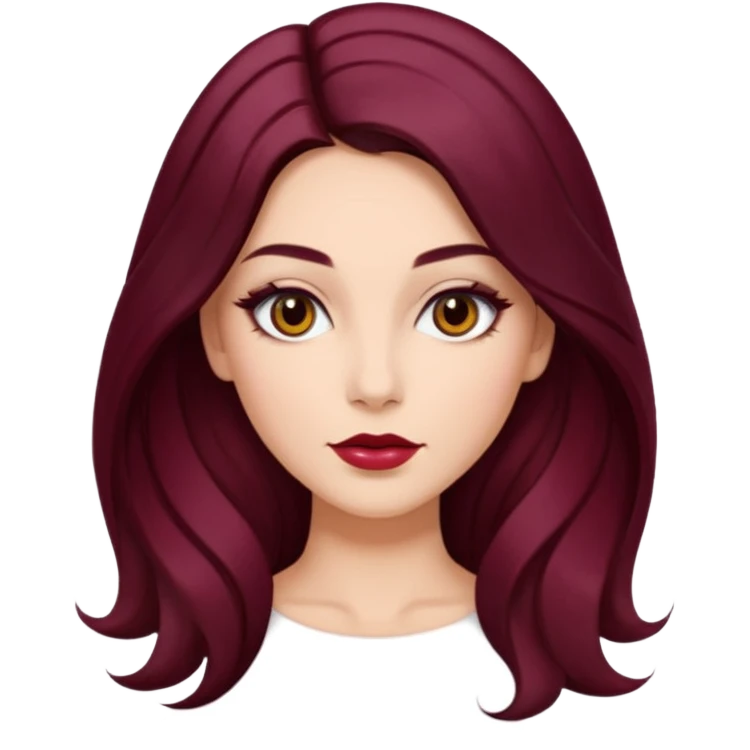 young glamorous woman 
Long waist-long hair
hair parted in the centre of her face
slightly wavy
dark burgundy hair 
 emoji