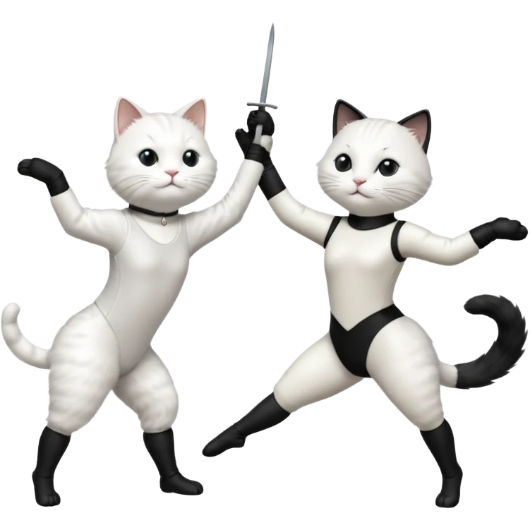 A white cat doing ballet and a black cat doing fencing emoji