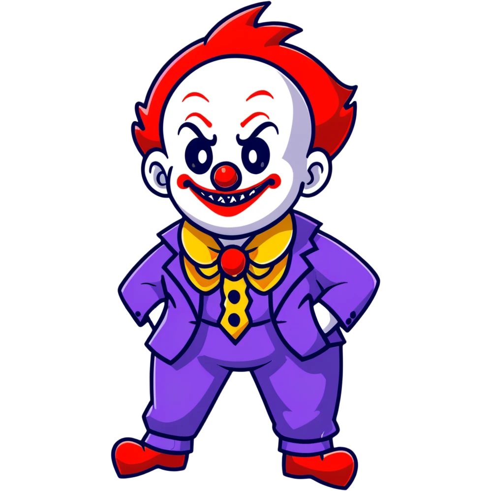 demonic clown wearing a leisure suit, bald with different horn styles emoji