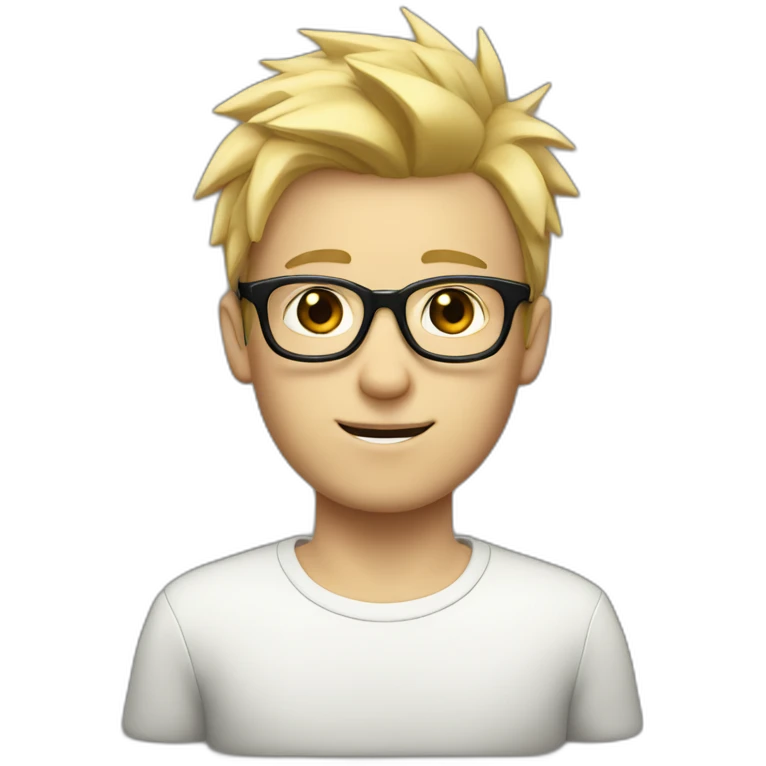 white boy with black glasses and blond spikey hair emoji