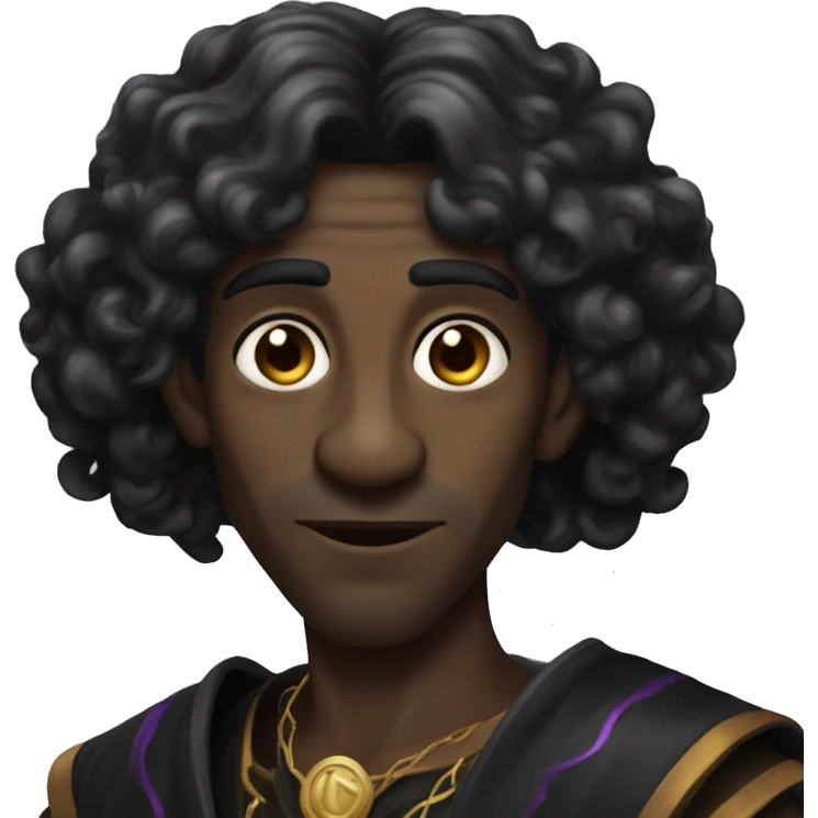  A black male high elf that is a witch fortune teller that has pointed ears with long black curly hair emoji