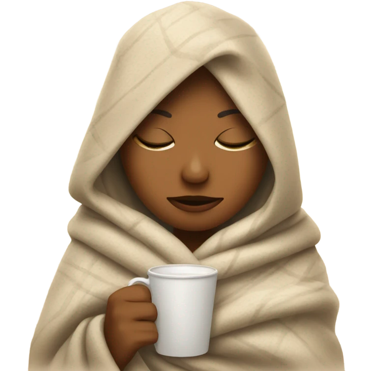 girl inside a blanket sipping coffee eyes closed emoji