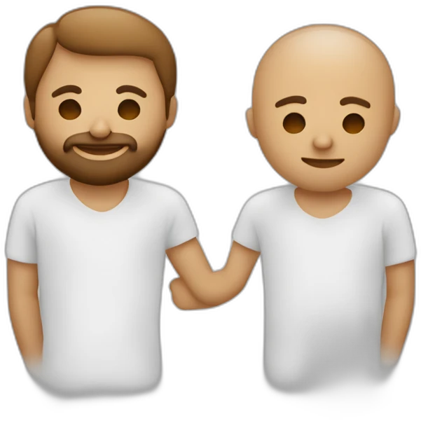 un abrazo de un hombre blanco sin pelo y con barba a una mulata emoji