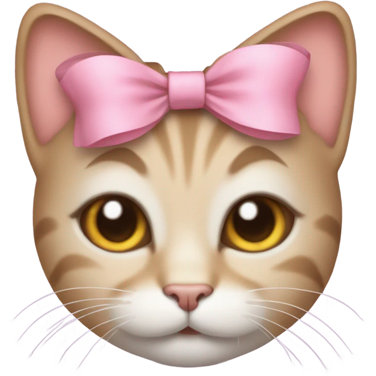 cat blushing and smirking with a pink bow on its head emoji