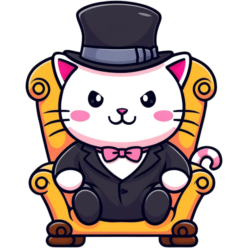 adorable pink cat mafia boss sitting on throne emoji