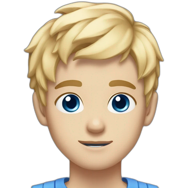 19-year old boy with short blonde hair and blue eyes, vertical white scar on face emoji