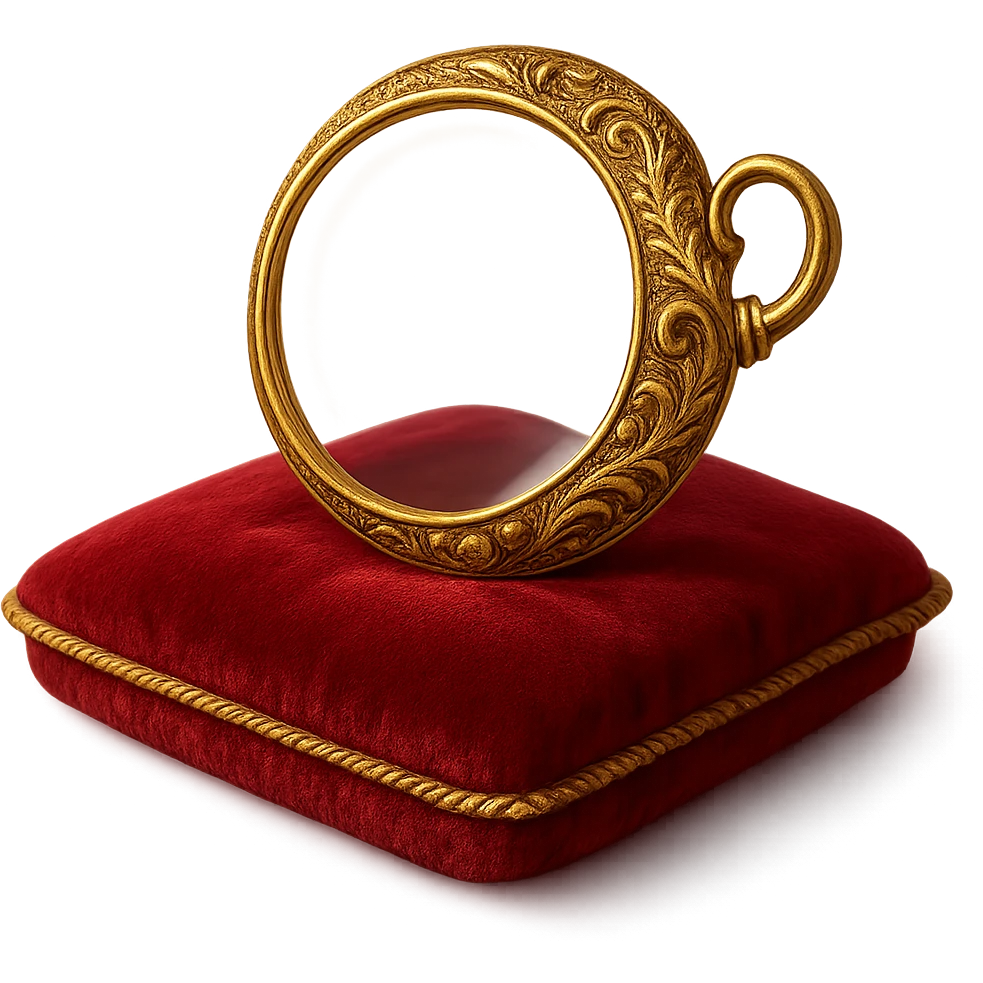 a monocle on a velvet cushion, luxurious, ornate design emoji