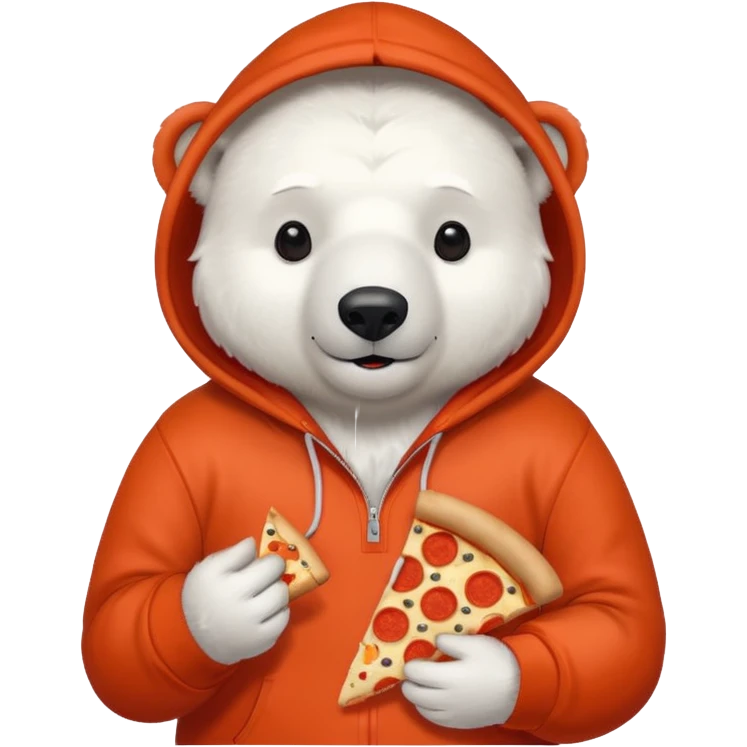 polar bear with pizza wearing red orange hoodie emoji