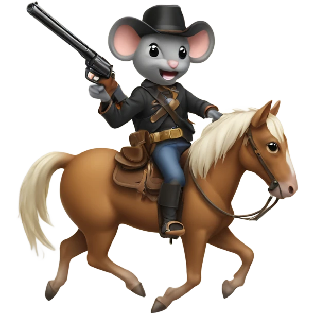 Mouse riding a horse carrying a gun emoji