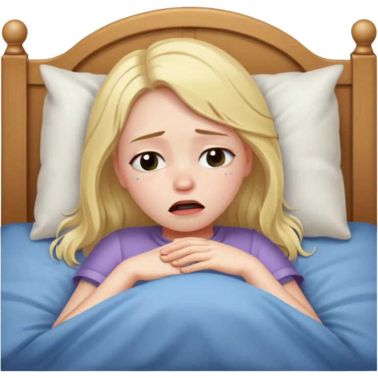Девушка со светлыми волосами лежит в кровати грустная плачет emoji