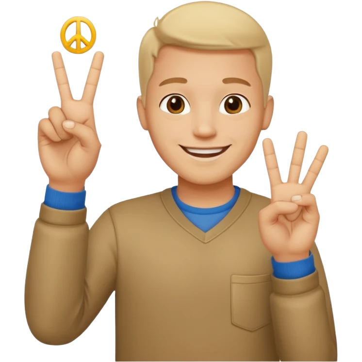 memoji face iphone: men, a solo hiker with happy face and a piece handsign emoji
