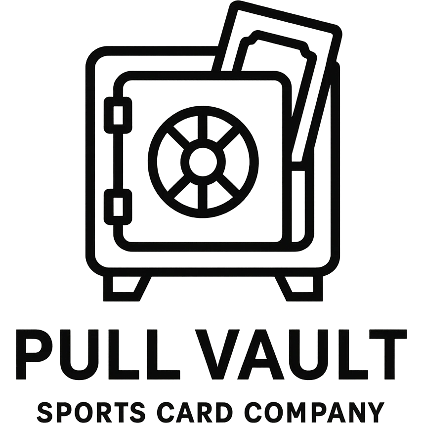 logo for Pull Vault, sports card company, minimalist, with a vault and card icon, strong lines emoji