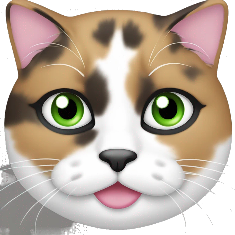 Fat calico cat with green eyes and pink nose emoji