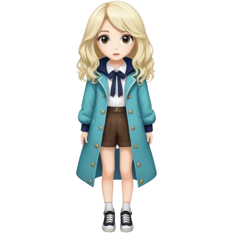 Pretty, stylish, anime style, character, real life, big eyes, cute, gorgeous hair, full body, stylish clothing, lady, young, romantic, colorful, detailed, cool design, aesthetic emoji