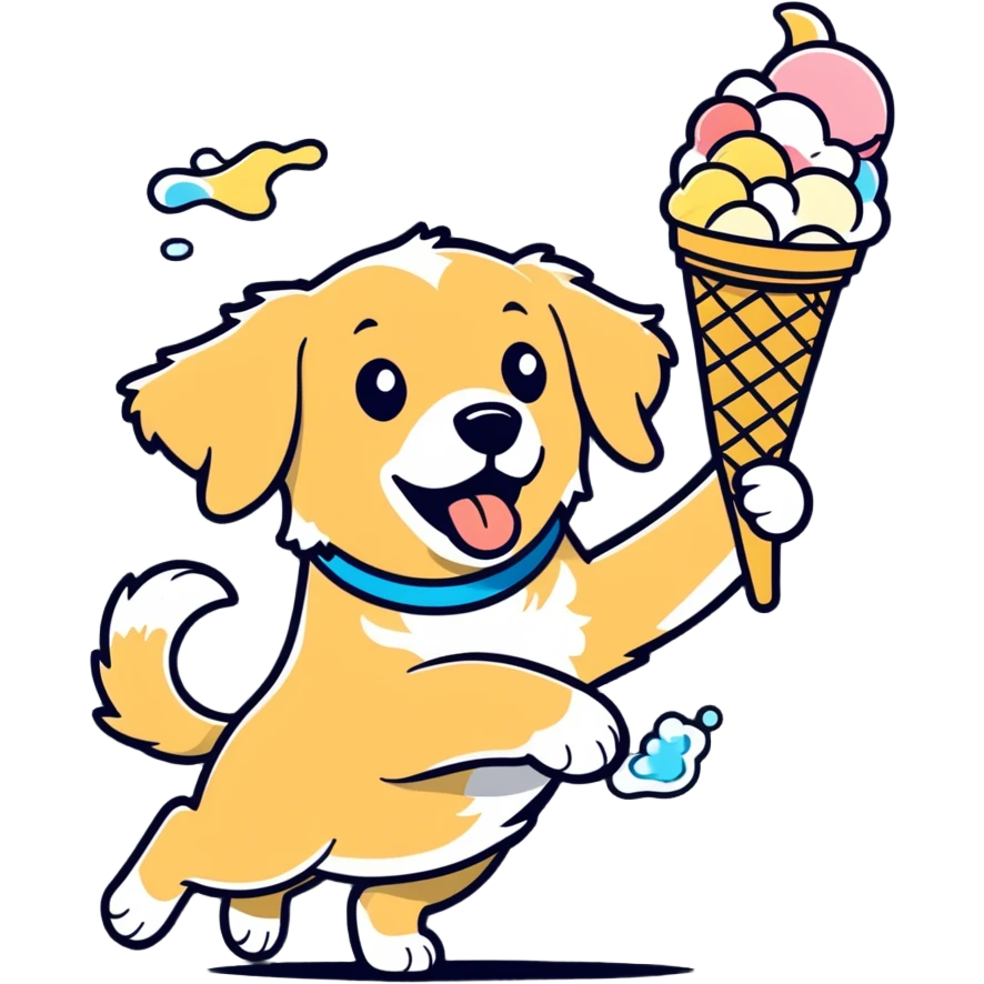 A dog with a jug of ice cream flying at it emoji