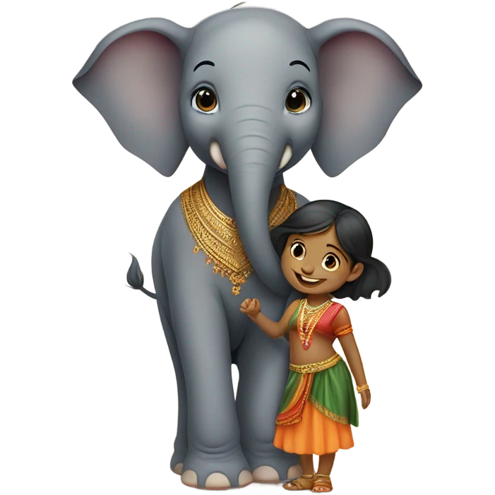 Baby elephant with Indian girl  emoji