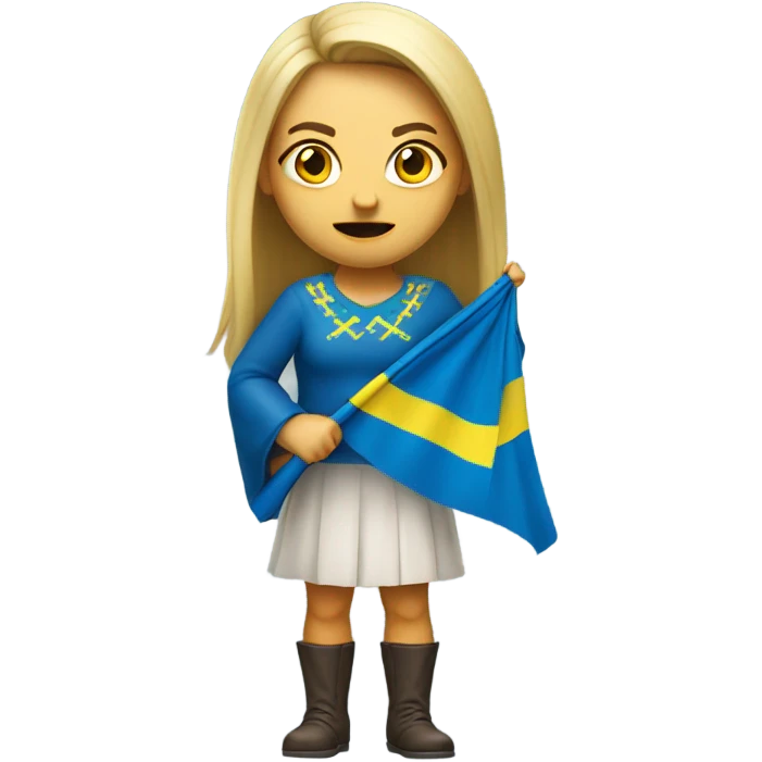 super-realistic angry female Ukrainian holds the ukranian flag emoji
