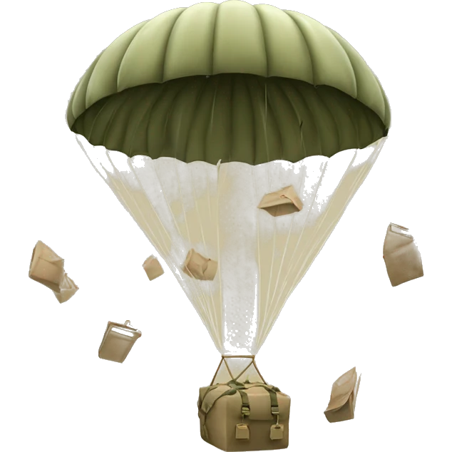 The letters “Raid” under and army parachute falling from the sky emoji