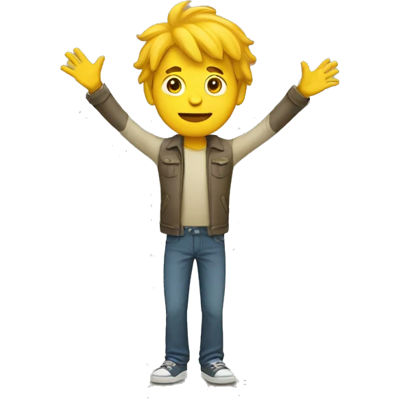 Yellow man with hair (full body) (hands raised) emoji