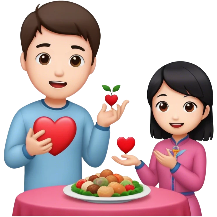 White guy asking Asian to valentine with food emoji