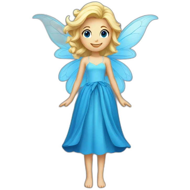 A blond fairy with long blue dress and big blue wings emoji
