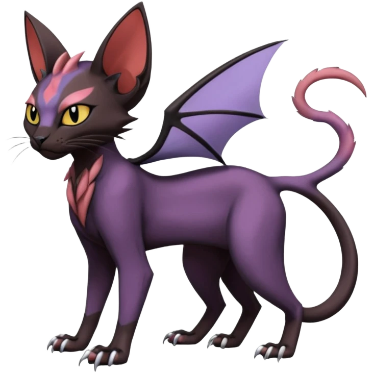 Black edgy Noivern-Noibat-Purloin-Torracat-Sphynx-Lykoi-Caracal-cat-Fakemon-fusion-hybrid-creature emoji