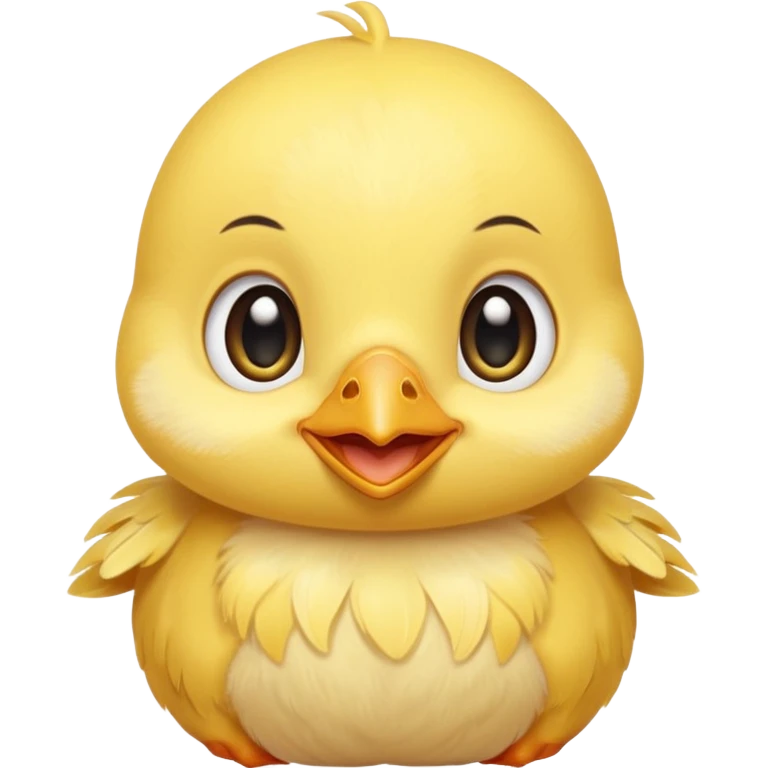 Cute baby chick named Lex, smiling with big shiny eyes, soft yellow feathers, round head, very adorable emoji style emoji