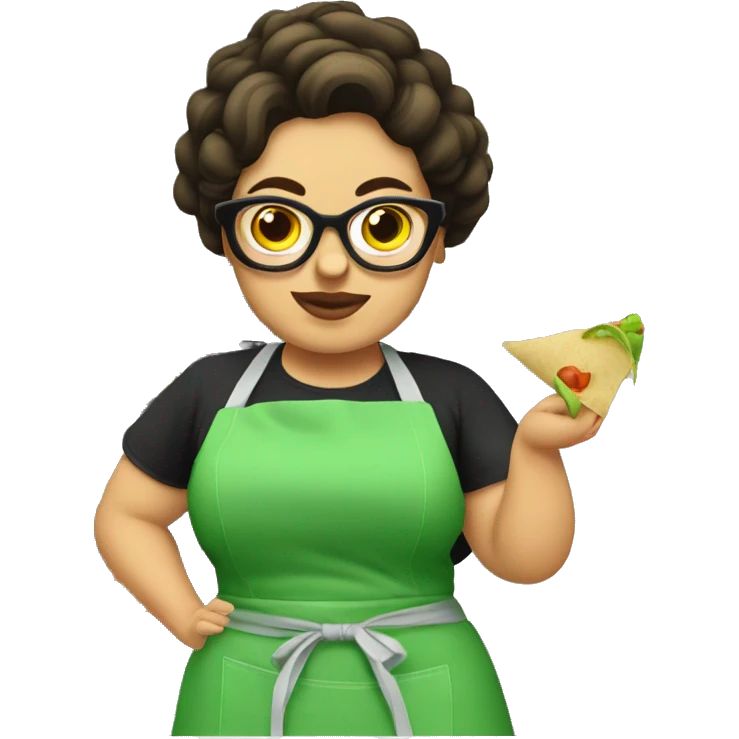 mexican chubby lady green apron  with glasses cooking tacos emoji