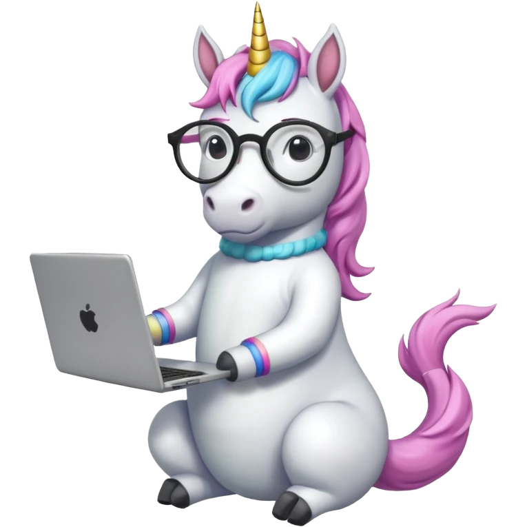 Unicorns holding laptop book
A full body of scholar unicorn wearing round glasses, holding a laptop. emoji