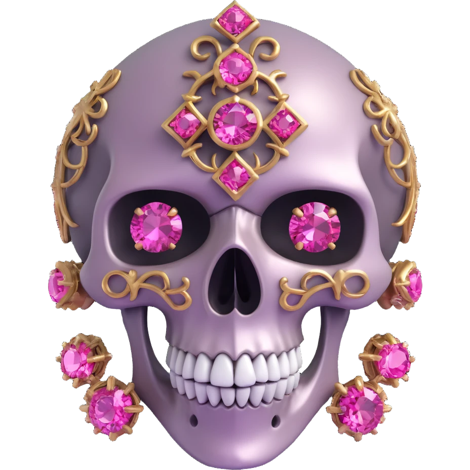 3D gothic skull with pink gemstones, intricate details, metallic finish emoji
