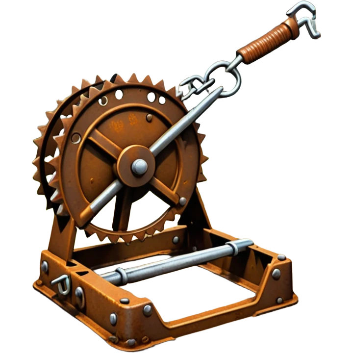 Realistic rusty bear trap open on forest ground, sharp metal jaws, detailed steel texture, natural lighting emoji