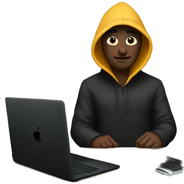 A hacker with black macbook emoji