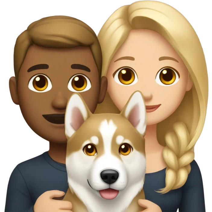 French Couple and One golden beige  Husky siberian  emoji