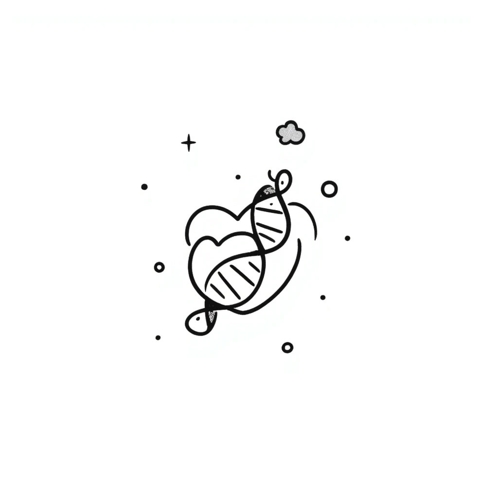 Hand-drawn DNA strand with heart element, representing sexual health testing and care emoji