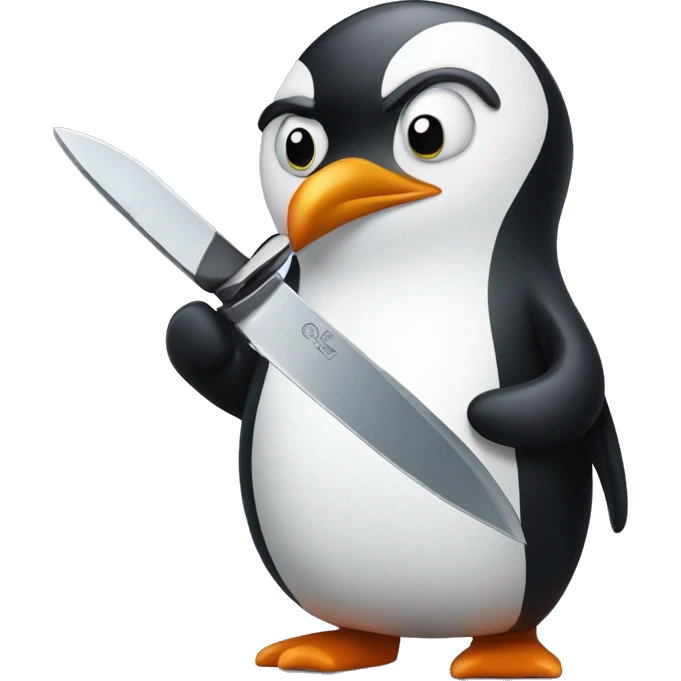 Cartoon penguin with a knife emoji