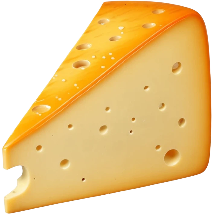 Wedge of Saint-Nectaire cheese, mottled orange-grey rind, pale yellow supple interior, cut surface smooth with slight sheen and a few tiny holes, rustic lightly wrinkled rind, no board or extras, soft lighting, subtle shadows, emoji scale emoji