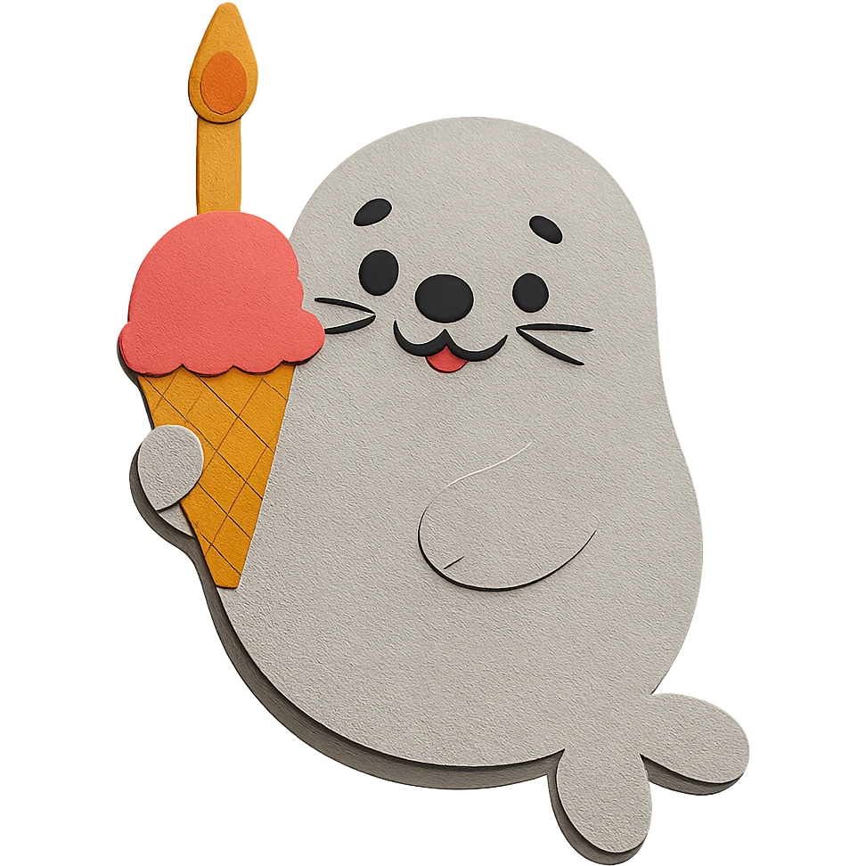 Make the background transparent, keeping the chubby seal with confetti in paper-craft style unchanged. emoji