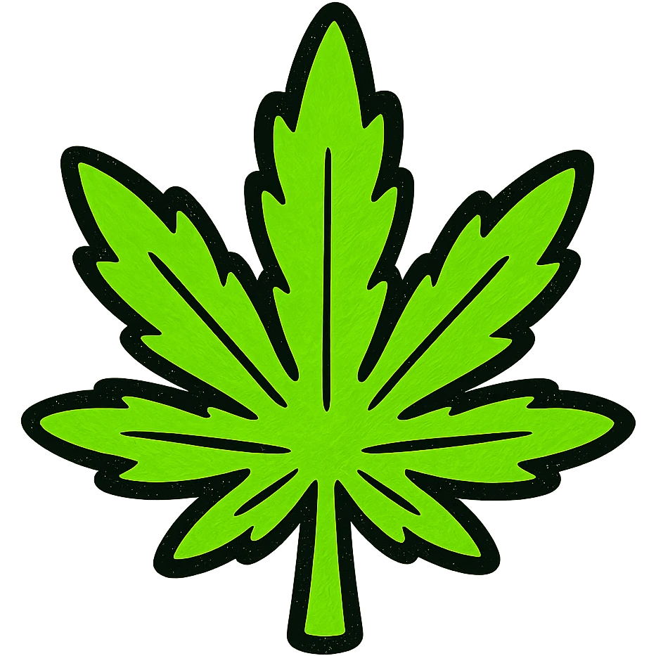 neon green marijuana leaf, glowing, bold, modern icon style emoji