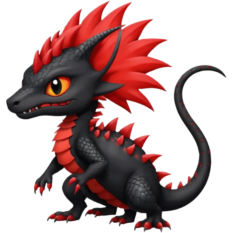 Fiery gothic evil black and red salandit-Liten-torracat with a red Mohawk  emoji