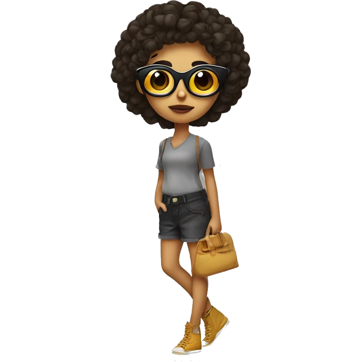 Chica crespa con lentes pie morena y maquillandose emoji