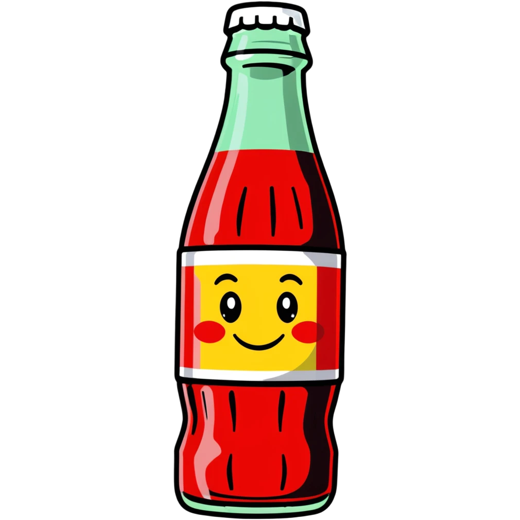 cute Coca Cola bottle character with a smiling face emoji