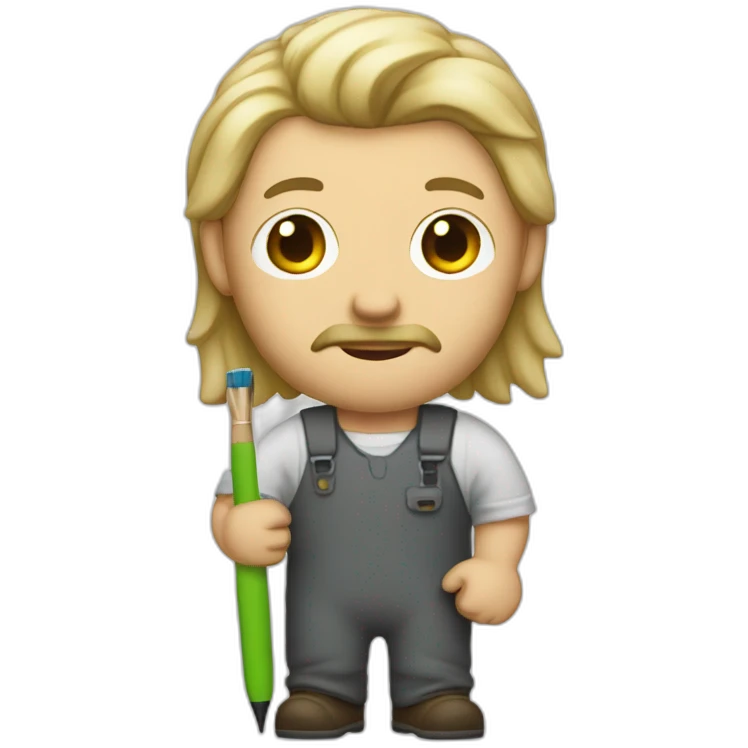 Man painter with a mid long withe hair with no moustache and with a pen in his hand emoji