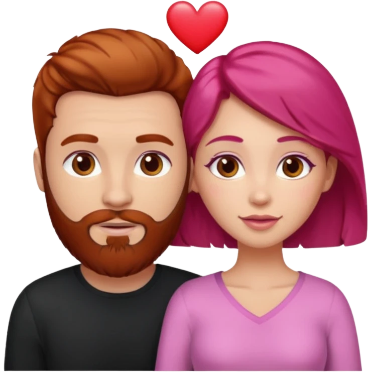 👩🏼‍❤️‍👨🏽 Something like this, but make the guy more lighter and give the girl a bit more red hair like ginger style make the guy have dark brown hair, same with the beard and add her in the middle top don’t forget the pink heart in the middle above us emoji