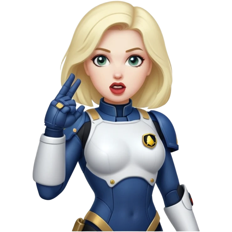 woman space marine in bodysuit salutes tongue out emoji
