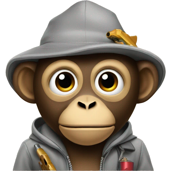Monkey with a hoodie and a toy gun and hat emoji