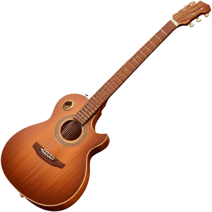 Cinematic Realistic Guitar, smooth mahogany body with intricate wood grain, steel strings reflecting soft light, gentle hand positioning on the fretboard, glowing with warmth and musical soul. emoji