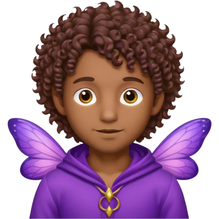 Male Fairy brown skin curly hair and purple handsome emoji