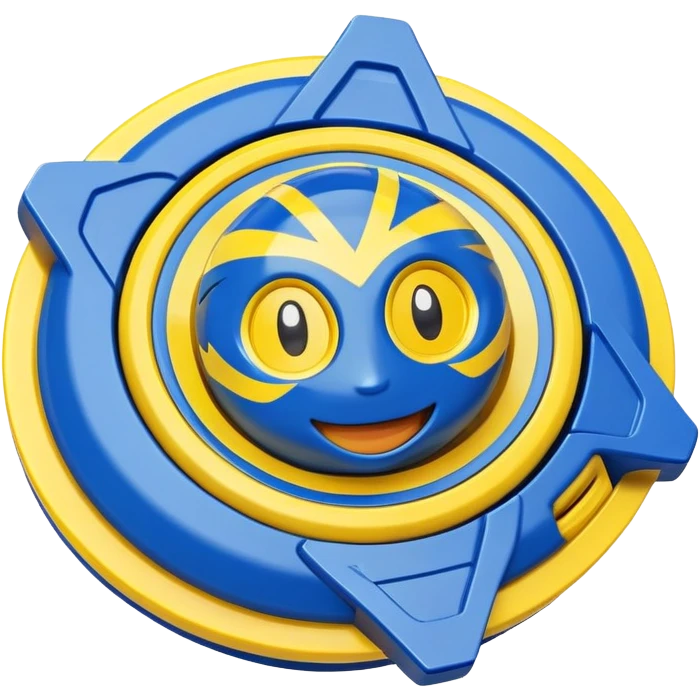 happy smiling Beyblade spinning top with a cute face emoji